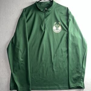 Milwaukee Bucks NBA Green 1/4 Zip Performance Warmup Zip